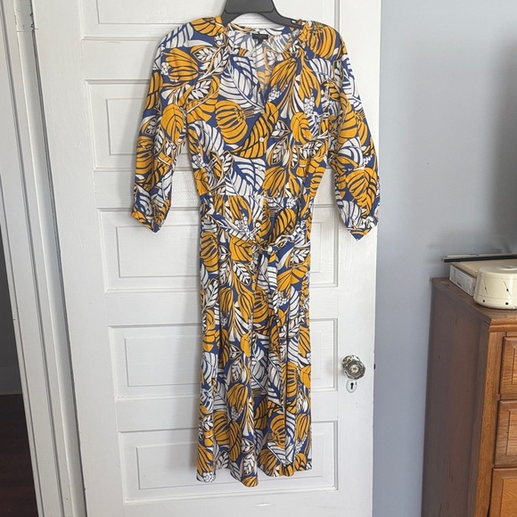 Talbots Dresses & Skirts - Talbots Yellow and Blue Leaf Print Long Sleeve Dress